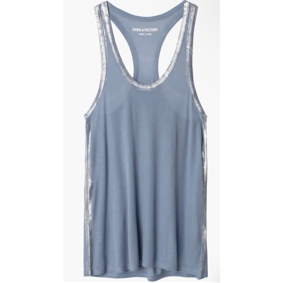 NWT Zadig & Voltaire Ander Foil Racerback Tank - Horizon Blue Small - Picture 2 of 9
